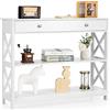 FANTASK Mensola in legno, 3 ripiani, tavolino con cassetto, consolle, tavolo da corridoio per soggiorno, ingresso e camera da letto, 100 x 30 x 80 cm (bianco)