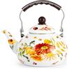 H&H, Bollitore Fall Blossom in Smalto Decorato - Capacità 2,5 Litri, Colori e Decori Botanici Ispirati all'Autunno, Adatto a Tutti i Piani Cottura Inclusi Induzione