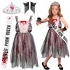 Leonshco Sposa Cadavere Costume Bambina, Costume Sposa Cadavere Bambina, Abito Da Horror Insanguinato con Corona, Spalline, Adatto per Carnevale, Giochi di Ruolo e Feste a Tema (M, 7-9 Anni)