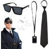 TUONYIS 5 Pezzi Accessori Set per Agente, Set per Costume servizi segreti, spia, con Occhiali da Sole, Cravatta, Porta Carte, Tubo, carta d'identità, per Auricolare, Carnevale, Halloween (Nero)