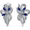Bling Jewelry Matrimonio Di Vacanza Nuziale Vintage Stile Vittoriano Nuziale Blu Bianco Cz Nastro Arco Goccia Orecchini Per Le Donne Placcato Argento