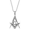 Bling Jewelry Grande Collana con Pendente Simbolo Massonico Squadra e Compasso della Società Segreta Massonica Ossidato Nero per Uomo in Acciaio Inossidabile Tono Argento con Catena a Perline