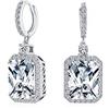 Bling Jewelry 10Ct Emerald Cut Cz Halo Dangle Huggie Dichiarazione Prom Orecchini Cubic Zirconia Argento Placcato Ottone