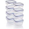 Grizzly set contenitori per alimenti in plastica, 8 contenitori con coperchio, quadrati, impilabili, lavabili nel microonde e in lavastoviglie