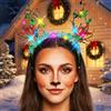 Zoestar Cerchietto natalizio con corna di renna con luci a LED, con stelle verdi incandescenti, accessorio per capelli per feste di Natale, accessori per capelli da donna
