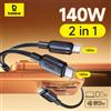 BASEUS Cavo dati Baseus 140W Cavo dati 2 in 1 PD3.1 QC PPS Ricarica rapida da USB-C a doppio cavo di tipo C per tablet portatile Samsung iPhone