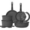 YASHE Set da cucina 15 pezzi, pentole e padelle con rivestimento antiaderente in granito, manici rimovibili, impilabili, facili da pulire, compatibili con induzione, gas e vetroceramica
