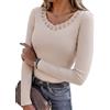 Bresdk Maglia Termica Donna Scollo a V con Pizzo Maglie Termiche Manica Lunga Top Termico Slim Fit Felpato Morbido in Cotone Maglietta Intima Elegante Invernale per Ufficio Albicocca M