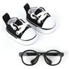 Mikovivi 2 Pezzi di Scarpe e Occhiali per Bambola 17 cm, Mini Scarpe da Ginnastica Casual in Tela con Lacci alla Moda e Occhiali da Vista Accessori per Abiti Bambola Carini (Nero)