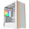 SAMA Case SAMA Z60 - Mid Tower ATX, listelli in noce sul pannello anteriore, pannello laterale in vetro temperato, quattro ventole PWM da 140 mm preinstallate, Bianco