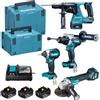 Makita Kit DLX4192TJ Trap. DHP492 +Avvit. DTD153 +Smerig.DGA513 con velocità variabile +Tassellatore DHR243Z