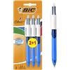 BIC 4Colori Grip, Penne a Sfera a Scatto, Colorate, Punta Media (1 mm), Cancelleria Scuola e Ufficio, Set Penne 2+1 Unità