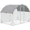 PawHut Recinto per Galline in Metallo Galvanizzato con Tetto e Copertura Anti UV, 280x190x195 cm, Argento | Aosom Italy