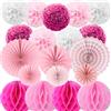 JRSHIRLEYLTD Decorazione per festa rosa, pompon di carta da appendere, ghirlanda a ventaglio per decorazione di festa di battesimo, festa per ragazze, baby shower, festa di compleanno, matrimonio, compleanno