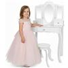 Green series Kinderplay, tavolo da toeletta grande in legno con specchio, tavolo da trucco bianco per bambini