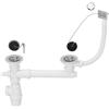 Wirquin 30724346 - Set completo di scarico per lavello, 2 vasche Ø50 con troppopieno rettangolare e presa lavatrice, cromato