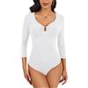 WOWENY Body da donna a maniche 3/4, sexy, scollo a V, bodysuit elegante, maglietta a tre quarti, slim fit, top, t-shirt, body, bianco, XXL