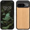 kwmobile Custodia Compatibile con Google Pixel 9 / Pixel 9 PRO Cover - Protezione in Legno per Smartphone - Back Case con Bumper in Silicone TPU - Marrone Chiaro/Marrone Legno di Quercia