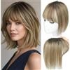 SEA SINGING Toppers per capelli da donna in veri capelli umani con frangia, copertura 360°3D cucita a mano, naturali per capelli che si diradano, extension per capelli per donne topper (Medium Brown Mix Blonde