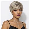 AIYLMZ Parrucche Corte Pixie Cut Oro Chiaro con Frangetta per Donna - Eleganti Soffici a Strati Parrucche Sintetiche Naturali