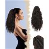 SanKristo Coda Capelli Extension con Coulisse, 45 cm Lunghe Pinza Clip Estensione naturale Ondulati ricci e mossi Parrucche Posticcio sintetiche Finta Posticci cavallo per donna Quotidian, Marrone