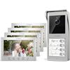 TMEZON Videocitofono 2 Fili Multifamiliare Citofoni con 4 Monitor TFT a Colori 7 pollici e Campanello esterno con telecamera Visione Notturna,Audio Bidirezionale,T30 per 4 Famiglie/Appartamenti