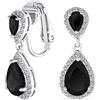 Bling Jewelry Nuziale Teardrop Nero CZ Halo Prom Pendenti Goccia Dichiarazione Lampadario Clip On Orecchini Cubic Zirconia Argento Placcato Ottone