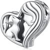 Qings Charm Bead Gatto per Braccialetto in Argento Sterling 925 Ciondolo a Forma di Cuore di Gatto per Collana
