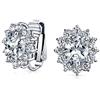 Bling Jewelry Moda Formale Holiday Party Bridal Oval Cubic Zirconia Halo Crown AAA CZ Stud Clip On Earrings For Women Wedding Non Pierced Ear Argento Placcato