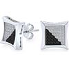Bling Jewelry Orecchini a perno a forma di aquilone con zirconi cubici CZ micro pavé quadrati bianchi e neri per uomo concavi in argento sterling .925 10MM