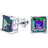 Bling Jewelry Orecchini a perno in argento sterling .925 con zirconi cubici taglio principessa arcobaleno mistico nero quadrato da .75, chiusura a vite 6MM