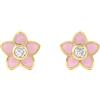 Monde Petit Orecchini per bambini fiore margherita rosa - oro giallo 18k (750) - Scatola Regalo - Certificato di garanzia