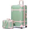 Urecity Set di 4 valigie da viaggio vintage in pelle, leggere, stile retrò, con lucchetto TSA e 8 ruote (S-M-L-XL), Verde con rosa, S(14)+M(20), Stile vintage