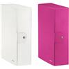 Leitz Set di due LEITZ Wow Cartella Progetti in Cartoncino Plastificato, Dorso 10 cm, 25 x 35 cm, Bianco Metallizzato + Fucsia Metallizzato