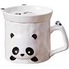 TREEWOO Set di tazze in ceramica a forma di panda con piatto abbinato, tazza da caffè 3D con coperchio, simpatici animali per bambini