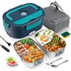 ihakkason ihakason Scaldavivande Elettrico Portatile 65W, 3 in 1 Lunch Box Termico, 2 Contenitori Rimovibili in Acciaio Inossidabile, 12V/24V/220V, Porta Pranzo Termico per Auto e Ufficio (Verde, 1,5L)