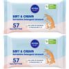 Nivea Baby Salviettine Detergenti Idratanti Soft & Cream 57 Pezzi, Salviette neonato detergenti 2x57 pz
