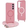 YFSYLL Magnetica Cover per Samsung Galaxy S23 Plus con Cordino,Compatibile con MagSafe,Silicone Case con Regolabile Cordino da Collo Nylon Catena Collana Tracolla - Pink
