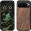 kwmobile Custodia Compatibile con Google Pixel 9 PRO XL Cover - Protezione in Legno per Smartphone - Back Case con Bumper in Silicone TPU - Marrone Scuro Legno di Noce