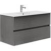 Baikal Mobile da bagno a due cassetti, sospeso a parete con lavandino. Melamina 16. Mobile montato. Mobile da 100 cm Cenere senza specchio