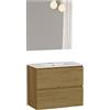 BAIKAL Set di mobili da bagno sospeso a parete con fondo ridotto, melammina 16. Mobile assemblato contemporaneo 80 rovere Vinda