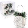 ZHANYIGY ZHYI - Set di 4 Decorazioni Natalizie Addobbi Natalizi a Forma di pigne e Filo in Rattan, Colore Bianco