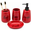 Generic Set di accessori da bagno, in ceramica, 4 pezzi, portaspazzolino, dispenser di sapone, portasapone, bicchiere, decorazione per il bagno e regalo (blu navy e rosso)