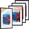 Alyvisun 4 Pcs A4 Cadre, Cadre Photo A4 Display Pictures 14x20 cm avec Passe-partout ou 19,7x29,3 cm sans Passe-partout, Cadre Photo Horizontal et Vertical pour Mur ou Table, Noir