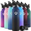 Motswedi Borraccia Termica, 750ml Con 2 Tappi, Borraccia con Cannuccia, Doppia Parete, Bottiglia Termica, A Prova di Perdite, Bottiglia acqua Per Scuola, Campeggio, Palestra, Blu-Scuro-Nero