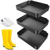 Kiuiom Vassoio Poggiascarpe,Vaschette Poggia Scarpe Bagnate,Bandeja Impermeabile per Scarpe per Giorni di Pioggia e Stagione Nevosa,Plastica Antiscivolo,Nero,3 Pezzi,35 נ27,5 נ3 cm