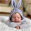 MineeQu Bambole Reborn - Bambino Ricomposto 19 Pollici, Vinile Totale, Addormentato, Capelli Radicati a Mano, Outfit Grigio con Cappuccio e Coniglio a Maglia