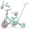 VITONIS Triciclo 5 in 1 per bambini dai 18 mesi ai 3 anni, con ruote lampeggianti, maniglione di spinta, schienale e cintura di sicurezza, regalo per bambini e bambine, bicicletta senza pedali, verde
