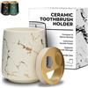 JJ PRIME - Portaspazzolini Da Bagno Ceramica | Aspetto Del Marmo Porta Spazzolini Bagno | Bicchiere Porta Spazzolino Bagno | Porta Spazzolino e Dentifricio Portaspazzolone Organizer Da Bagno (Bianco)