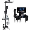 serebrant Colonna Doccia Con Miscelatore Termostatico, Set Doccia con Soffione e Doccetta, Kit Doccia Completo Acciaio Inox, Gruppo Doccia Completa Sistema Docce Shower con Display LED e Regolabili Asta Doccia